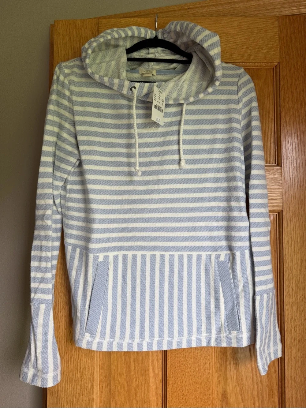 J.Crew Blue White Striped Cotton Knit Beach Pullover Hoodie Sweatshirt XXS NWT
